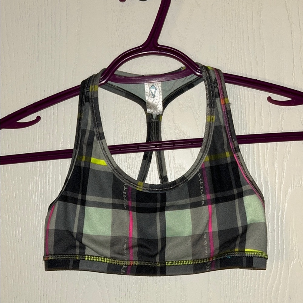 Ivivva Green, Grey, Yellow & Pink Plaid Sports Bra